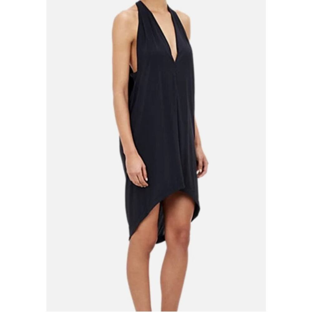 VPL Exertion Dress‎ Deep Vneck Racerback High Low Minimalist Black Mini Sleek XS